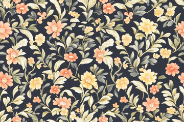 Cotton fabric Luxurious seamless ornate patterns with rich floral details and elegant design