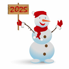 beautiful snowman on a white background for the new year 2025