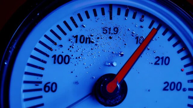 A water meter spinning rapidly, as the last bit of water is consumed.