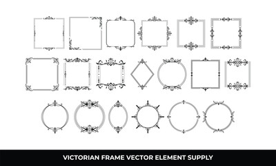 Black and white ornate frames, square, round, diamond.