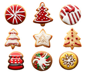 Set of Christmas Gingerbread, Christmas cookies or Christmas biscuits, top view with transparent background, smooth blur edge