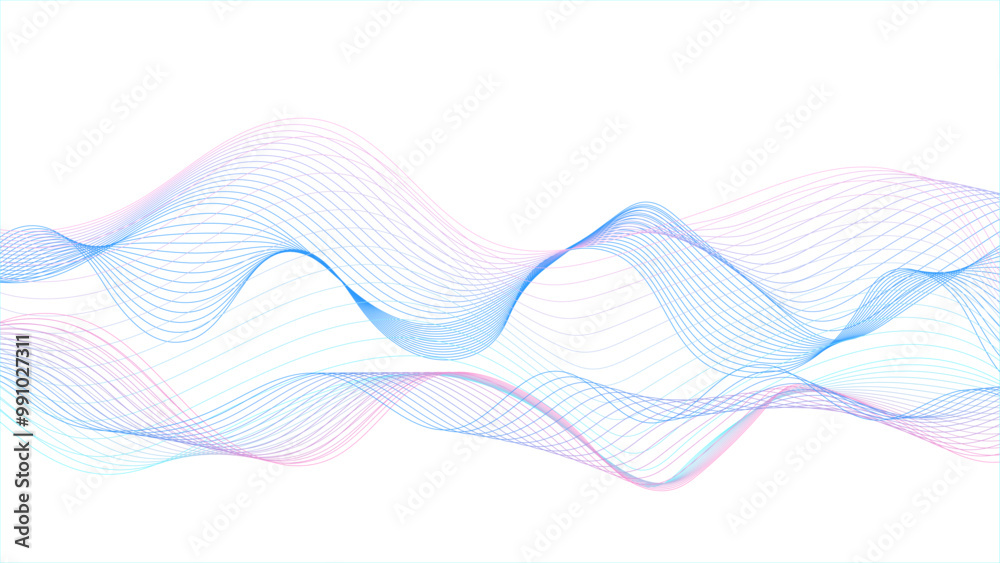 Wall mural wavy flowing curve pattern by colorful gradient blue purple pink on white background. abstract color