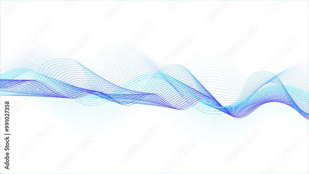 Poster wavy flowing curve pattern by colorful gradient blue purple on white background. abstract white back