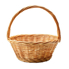 Empty wicker basket, isolated on transparent, perfect for home decor and storage solutions.