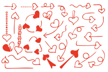 Set of different types of hearts hand drawn