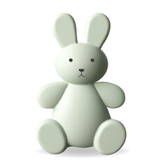 3d render bunny in pastel colors. Cute rabbit, kids toy. Realistic 3d design element in plastic style.