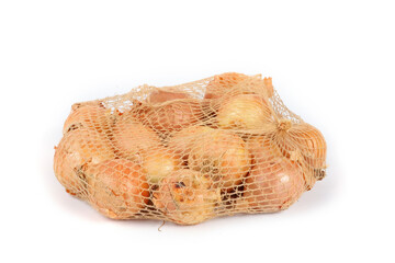bag of onions isolated on a white background 