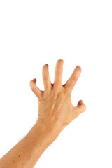 hand contracting fingers isolated on white  neurological disease 