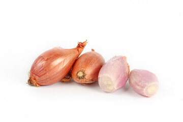 shallot on white background, raw ingredient 