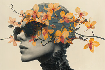 Generative AI technology cut-out graphical retro collage with vivid vintage elements paper art design