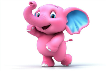 Naklejka premium Dancing pink elephant with blue ears