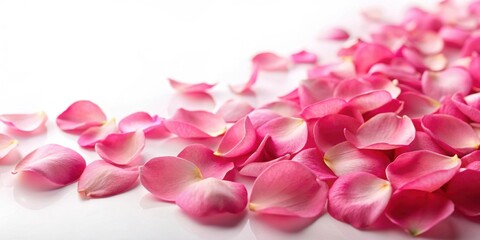 Obraz premium Pink rose petals scattered on a white background, flowers, pink, romantic, delicate, beauty, nature, soft, petal, bloom