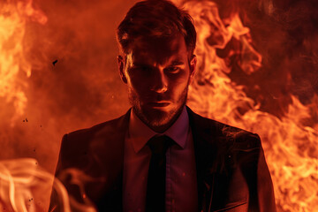 Fototapeta premium Mad angry business person man woman dressed luxury formal suit traveling corporate trip, Generative AI