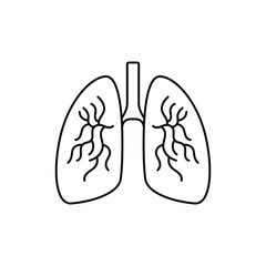 Human lungs black and white flat vector icon design with editable stroke