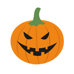 Halloween icon of scary pumpkin on white background. Jack-o-Lantern.
