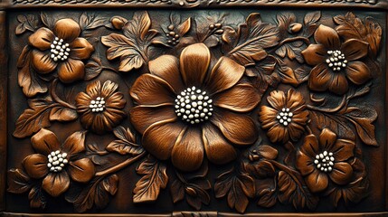 Overhead view of a tooled leather picture frame with white stitching.