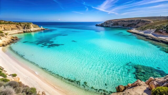 Crystal clear turquoise waters and white sandy beach at Spiaggia dei conigli in Lampedusa