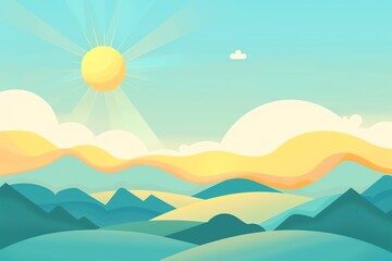 Sunny day, with clear skies and sunshine, flat design illustration
