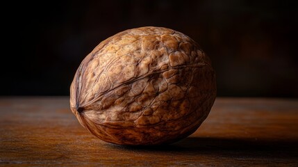 Fototapeta premium Close-Up of a Walnut Half on a Rustic Surface
