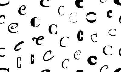 Vector seamless alphabet pattern with black bold latin letters. White repeatable unusual background. Fashion trendy design. Seamless black alphabet pattern on white. Letter C
