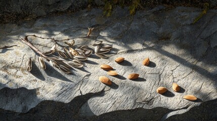 Artistic Composition of Raw Sunflower Seeds on Stone