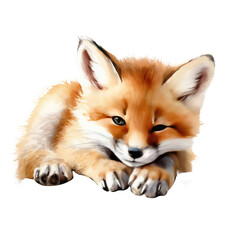 Fototapeta premium Fox Cub Lying Down Clipart Illustration