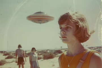 Fototapete Silhouetted people escaping as ufos at night generative AI © Tetiana