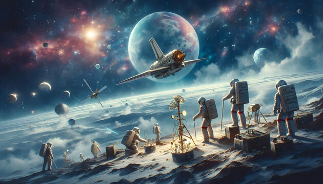 In the vastness of space, a spacecraft nears its docking station, surrounded by celestial wonders.