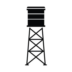 Water tank with tower black and white flat vector icon design