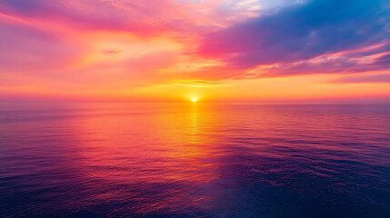 Fototapeta premium Sunset over the ocean with oranges, pinks, and purples reflecting on the calm water