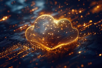 A Glowing Cloud Symbol Representing Digital Storage Illuminated Over a Network of Circuits at Night