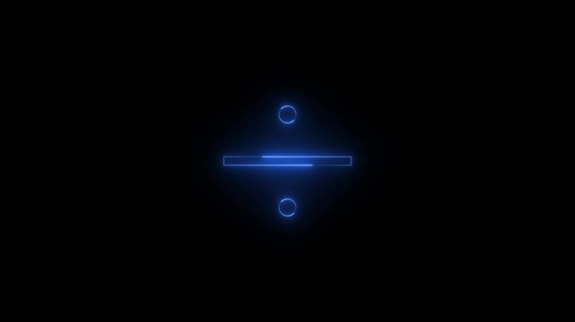 Neon calculator divide icon blue glowing black background animation
