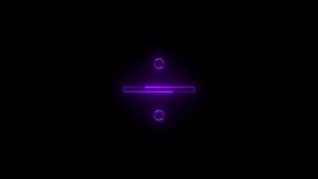 Neon calculator divide icon purple glowing black background animation