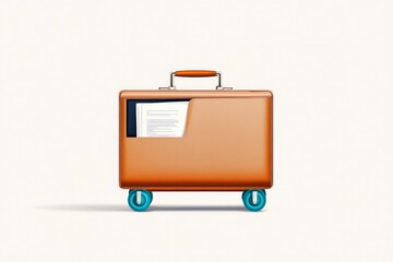 Professional Brown Leather Briefcase with Blue Wheels on White Background - Elegant Executive Travel Accessory Concept