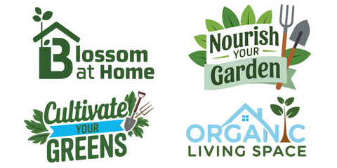 Set of Garden Logos for Organic Home Living