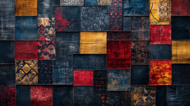 Intricate Fusion of Ajrakh, Ikat, and Batik Patterns in Abstract Textile Design for Digital Printing