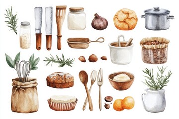 Whimsical Watercolor Baking Sticker Set for Planners and Recipe Books