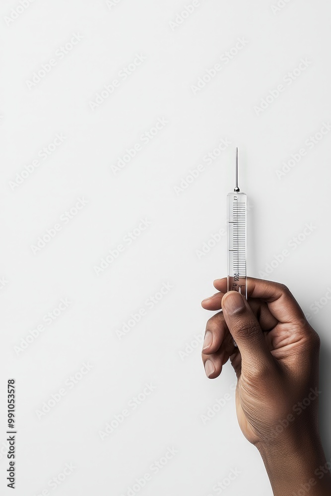 Wall mural clinical precision hand holding glass syringe close-up on white background - medical equipment conce