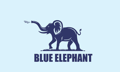 Obraz premium blue elephant playing water logo, silhouette of happy animal walking vector illustrations