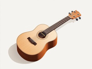 Fototapeta premium Detailed Closeup of Elegant Acoustic Guitar on White Background - Serene Musical Elegance