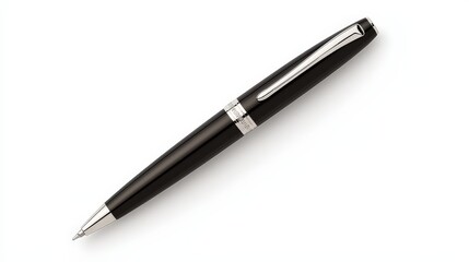 Elegant Black and Silver Pen Closeup on White Background - Luxury Writing Instrument for Branding and Promotion