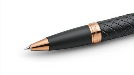Elegant Black Pen with Rose Gold Accents on White Background - Luxury Writing Instrument Detail for Marketing
