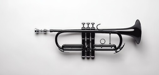 Elegant Black Trumpet on White Background - Minimalist Musical Instrument Closeup for Marketing and...