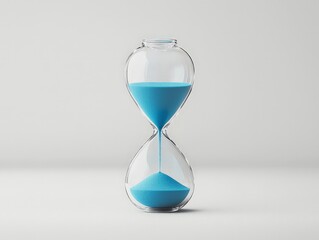 Elegant Blue Sand Hourglass on Minimalist Background - Time Passing and Contemplation Concept