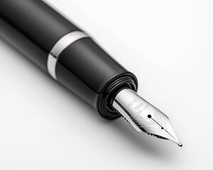 Elegant Mont Blanc Fountain Pen Nib Closeup on White - Luxury Writing Instrument Detail for Editorial, Stationery, and Marketing