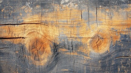 Naklejka premium Close-up of weathered wooden plank with visible grain and knots, showcasing a rustic and natural texture.