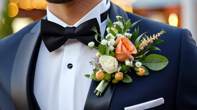 Groom Adjusting His Bow Tie On Wedding Day