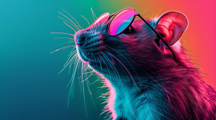 Mouse with sunglasses, colorful background