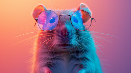 Mouse with sunglasses, colorful background