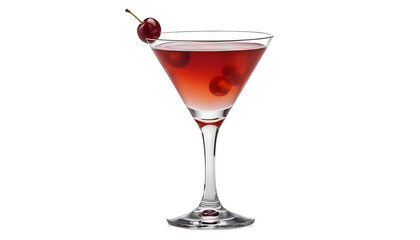 A red cocktail in a martini glass, garnished with a maraschino cherry png backgroun